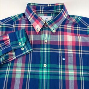 Southern Tide Mens Trim Fit Plaid Button Down Shirt Blue Pink‎ Green Small